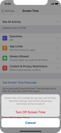 Press Turn Off Screen Time.