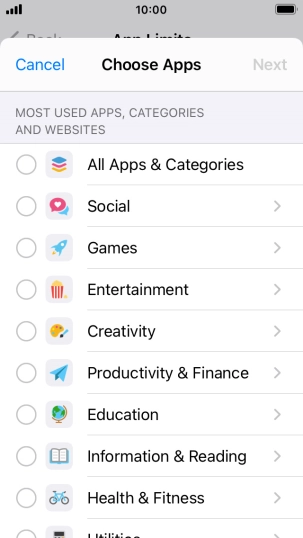 Press the indicators next to the required categories.