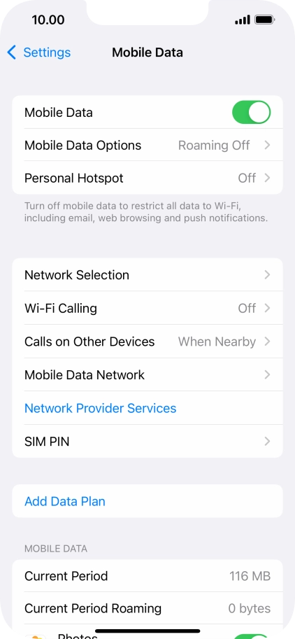 Press Mobile Data Options.