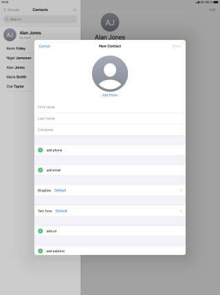 Press First name and key in the first name.