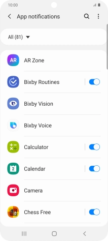 Press the indicators next to the required apps to turn the function on or off.