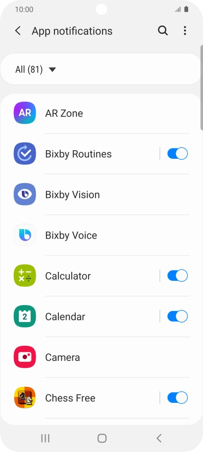 Press the indicators next to the required apps to turn the function on or off.