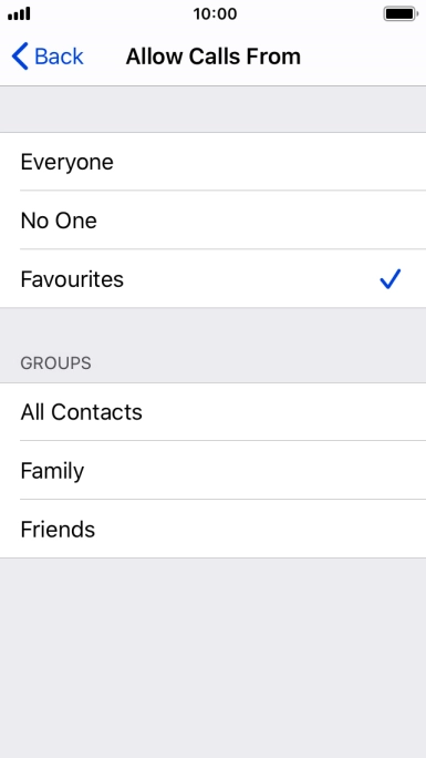 Press the required setting to select which contacts can call you even though Do Not Disturb is turned on.