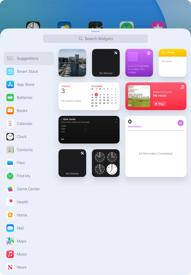 Press the required widget.