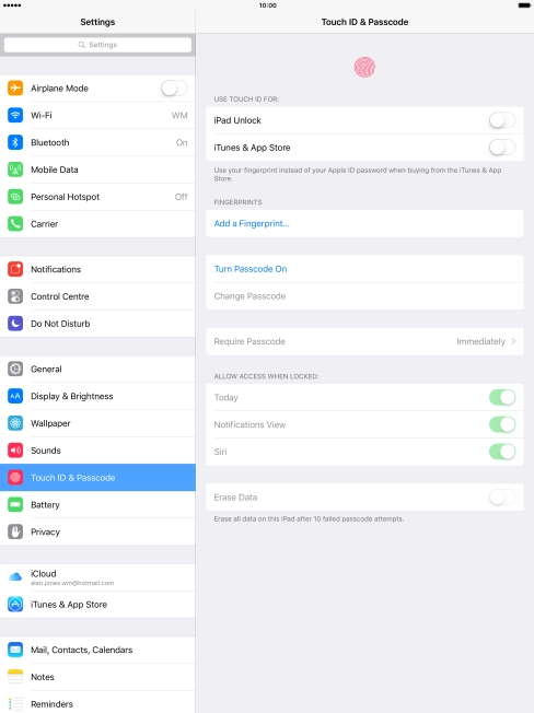 Press Turn Passcode On and key in a lock code of your own choice twice. Press Turn Passcode On and key in a lock code of your own choice twice.