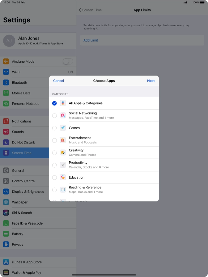 Press the fields next to the required categories.
