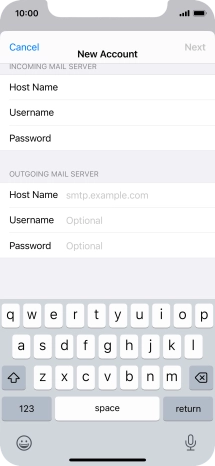 Press Host Name and key in the name or IP address of your email provider's outgoing server. Please note that if you can't send email messages when using your email provider's outgoing server, key in smtp.vodafone.net.au (Vodafone's outgoing server).