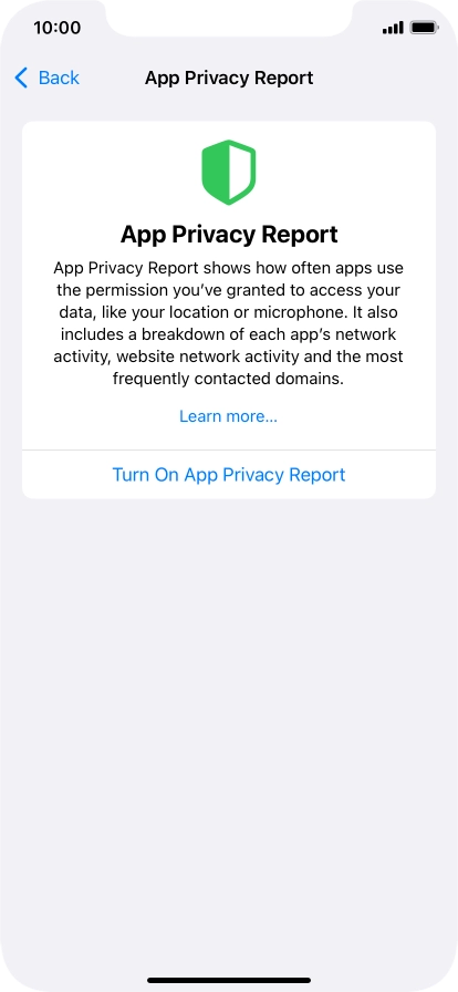 Press Turn On App Privacy Report to turn on the function.