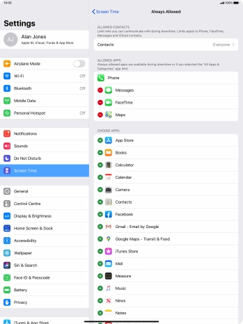 Press the add icon next to the required app to add it to the list of allowed apps during Downtime.