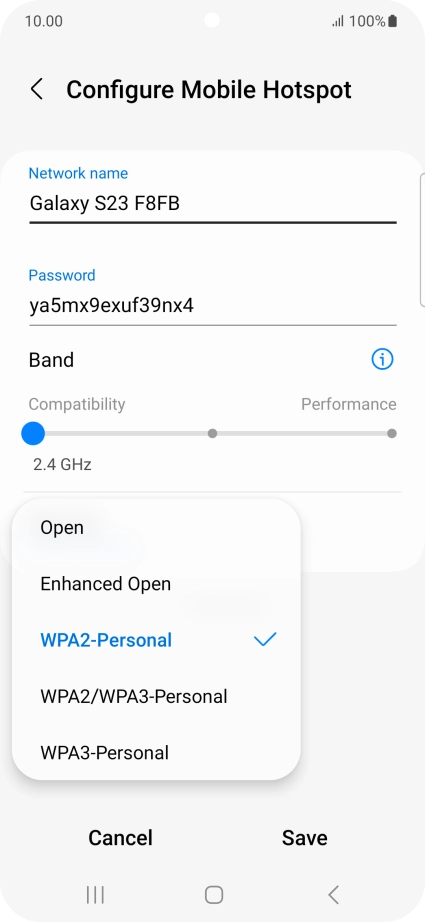 Press WPA3-Personal to password protect your Wi-Fi hotspot.