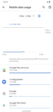 The data usage for each application is displayed below the name of the application.