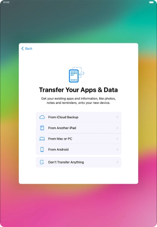 You can transfer the contents of an Android device to your tablet when it's activated for the first time and after a factory reset. When this screen is displayed, your tablet is ready to transfer content from an Android device.