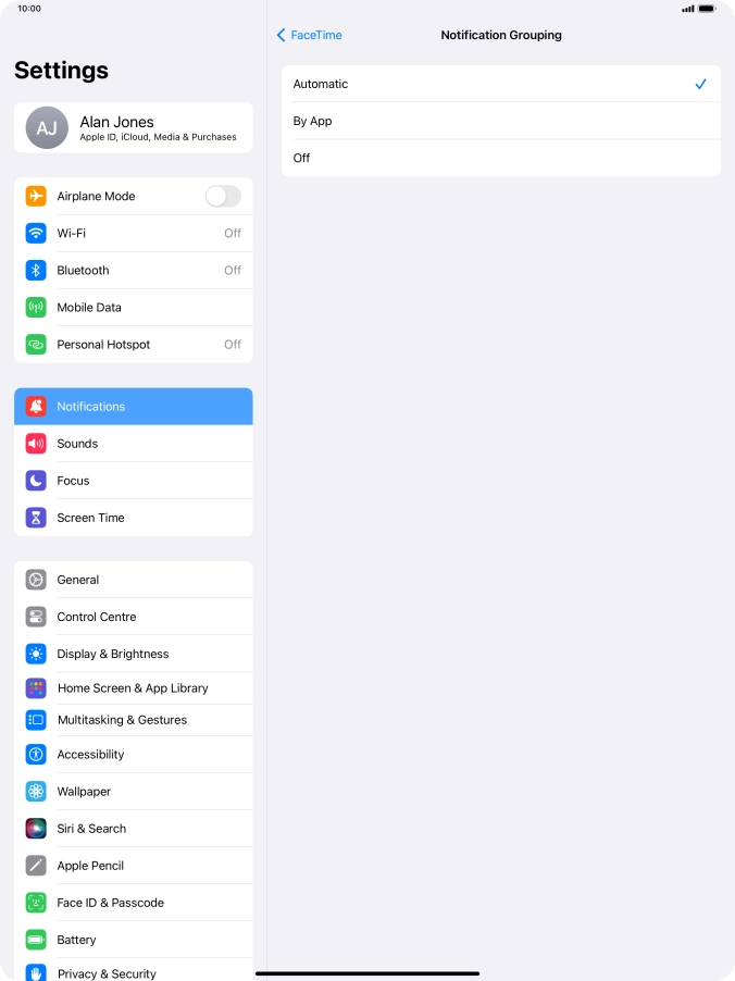 Press the required setting.