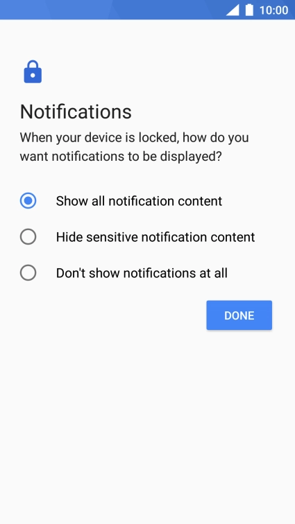 Press the required setting.
