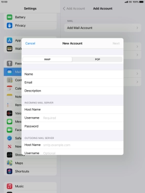 Press Username and key in the username for your email account.