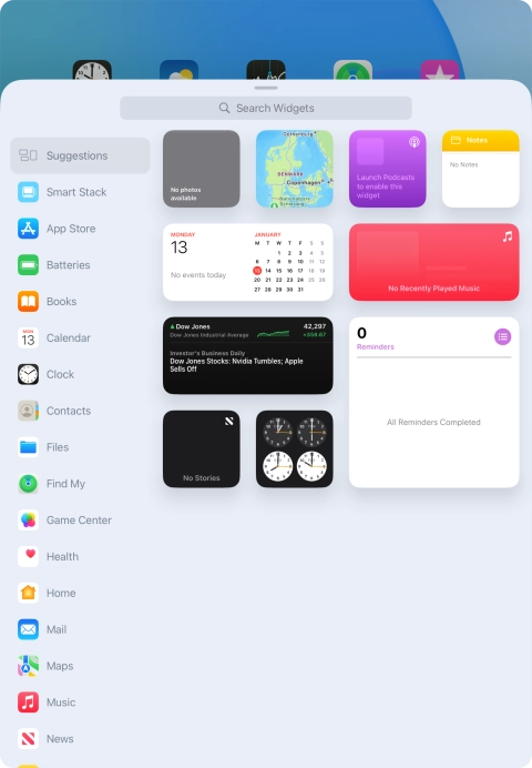 Press the required widget.
