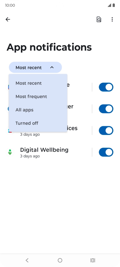 Press the required setting.