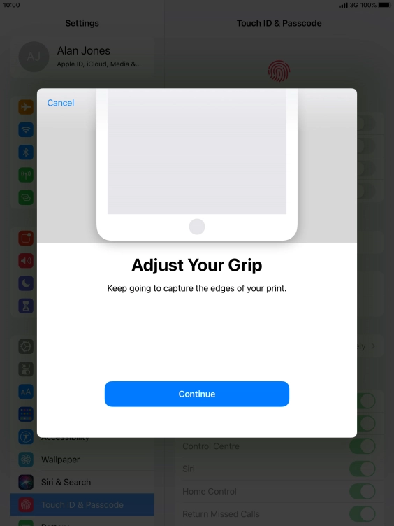 Press Continue. If you haven't previously selected a lock code, key in a code of your own choice twice.