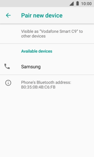 Press the required Bluetooth device and follow the instructions on the screen to pair the device with your phone.