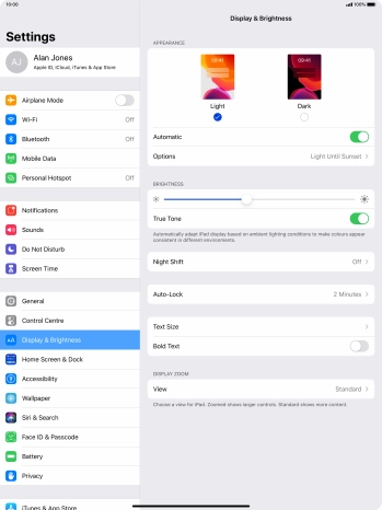 If you turn on the function, press Options and follow the instructions on the screen to select the required period of time for Dark Mode.