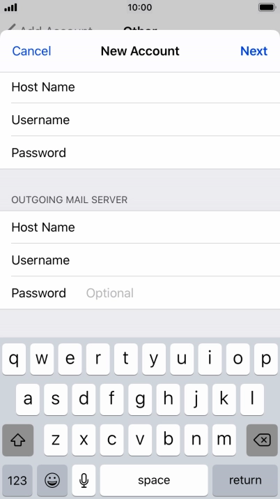 Press Password and key in the password for your email account. Please note that if you're using Vodafone's outgoing server, leave the password field empty.
