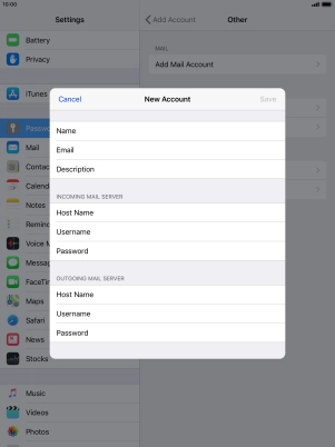 Press Username and key in the username for your email account.