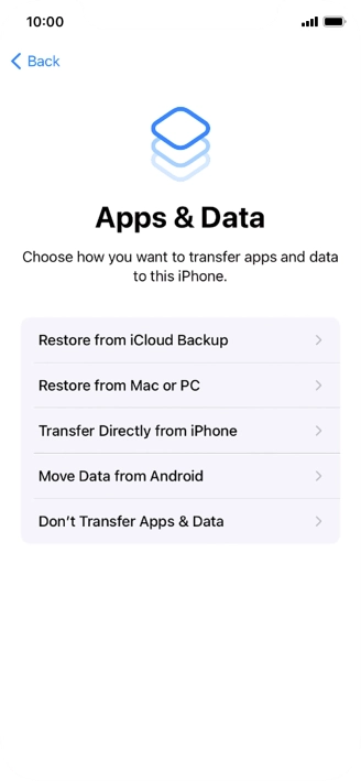Press Don't Transfer Apps & Data and follow the instructions on the screen to finish the activation.