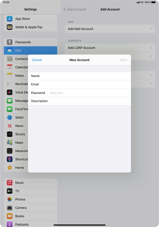 Press Password and key in the password for your email account.