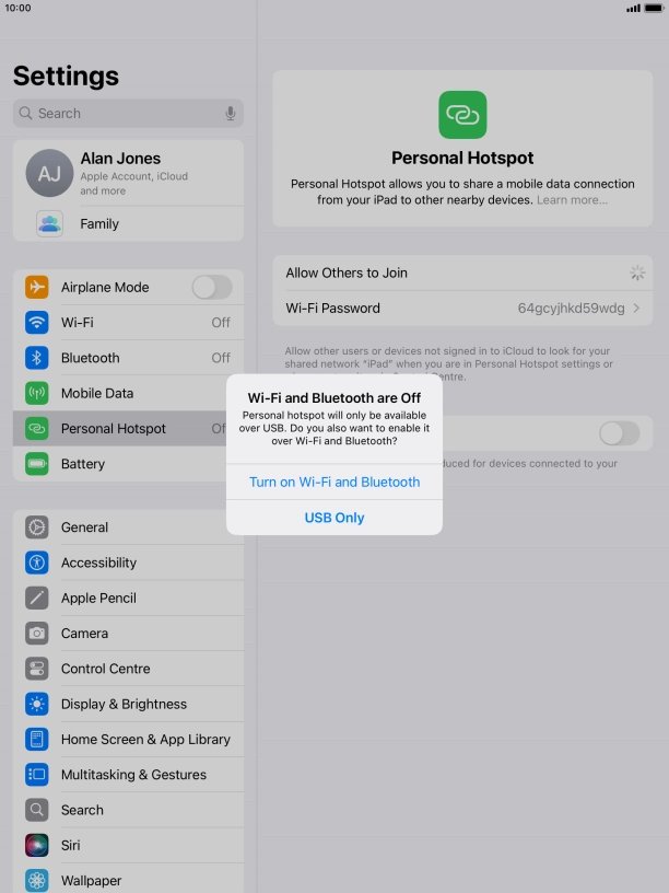 If Wi-Fi is turned off, press Turn on Wi-Fi and Bluetooth. If Wi-Fi is turned off, press Turn on Wi-Fi and Bluetooth.
