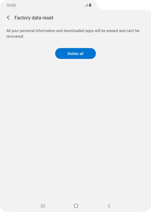 Press Delete all. Wait a moment while the factory default settings are restored. Follow the instructions on the screen to set up your phone and prepare it for use.