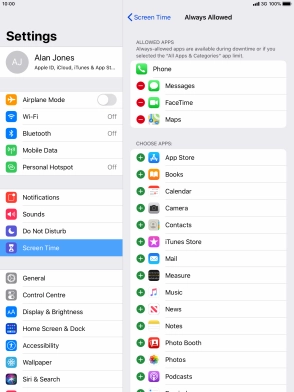 Press the add icon next to the required app to add it to the list of allowed apps during Downtime. Press the add icon next to the required app to add it to the list of allowed apps during Downtime.