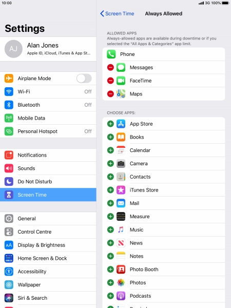 Press the add icon next to the required app to add it to the list of allowed apps during Downtime. Press the add icon next to the required app to add it to the list of allowed apps during Downtime.