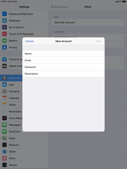 Press Email and key in your email address.