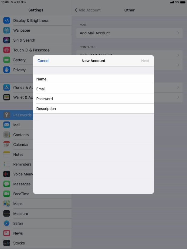 Press Email and key in your email address.