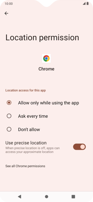 Press the required setting.