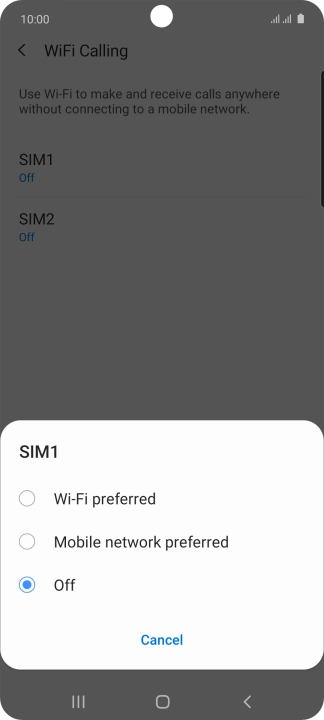 Press the required setting to turn the function on or off.