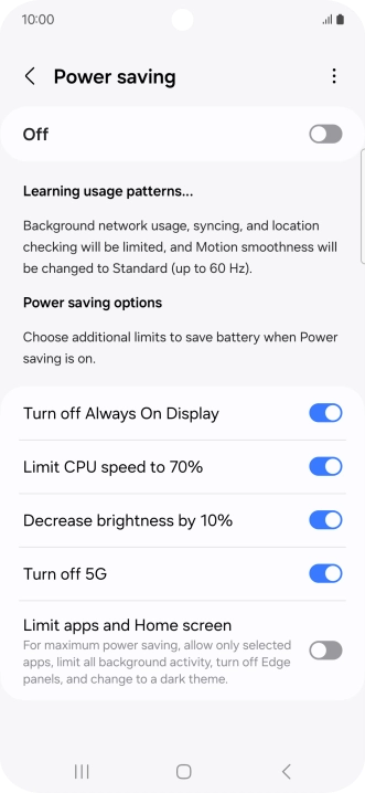 Press the indicators next to the required settings.
