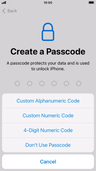 Follow the instructions on the screen to turn on use of phone lock code or press Don't Use Passcode.