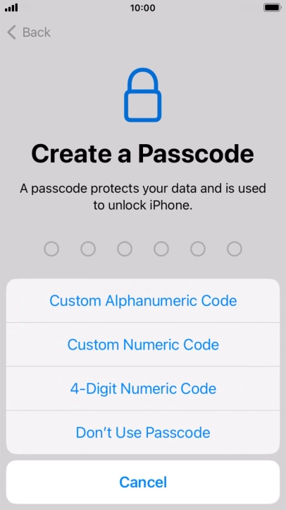 Follow the instructions on the screen to turn on use of phone lock code or press Don't Use Passcode.