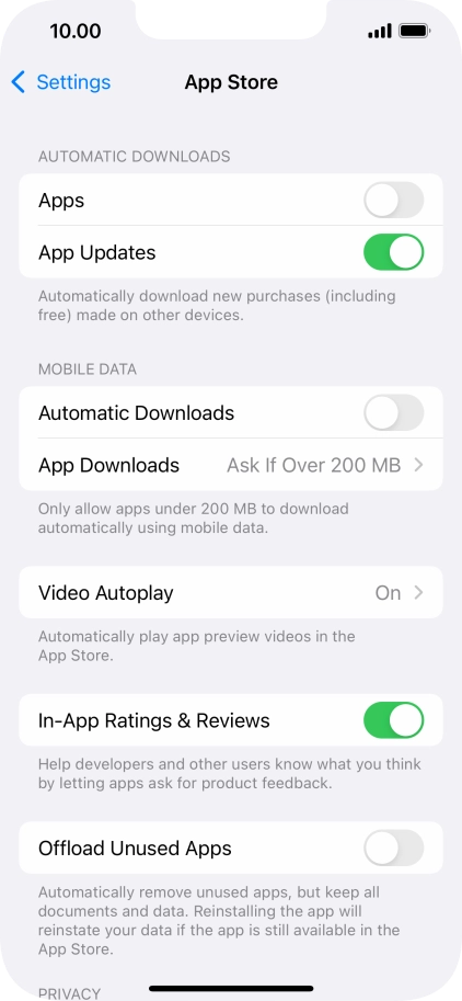 Press the indicators next to the required content types to turn the function on or off.