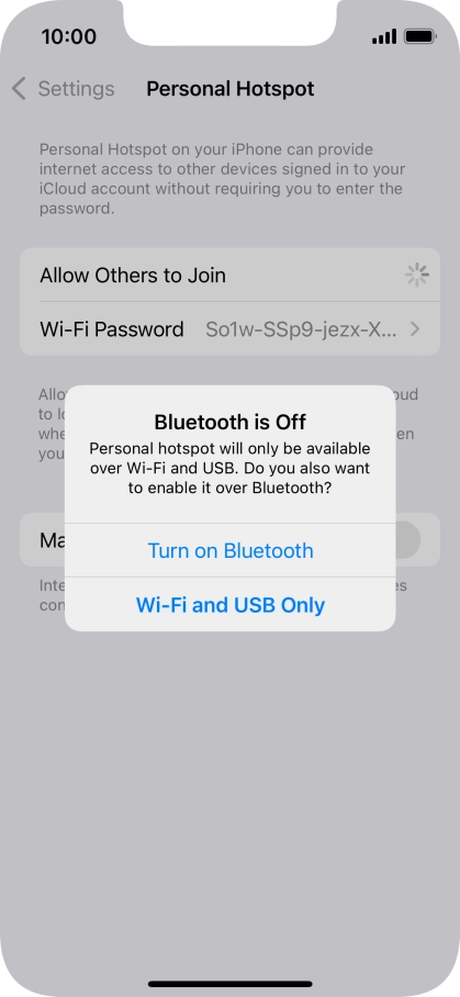 If Wi-Fi is turned on, press Wi-Fi and USB Only.