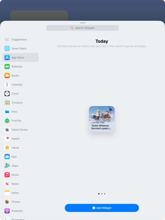 Slide your finger right or left on the screen to select the required widget size.