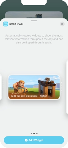 Slide your finger right or left on the screen to select the required widget size.