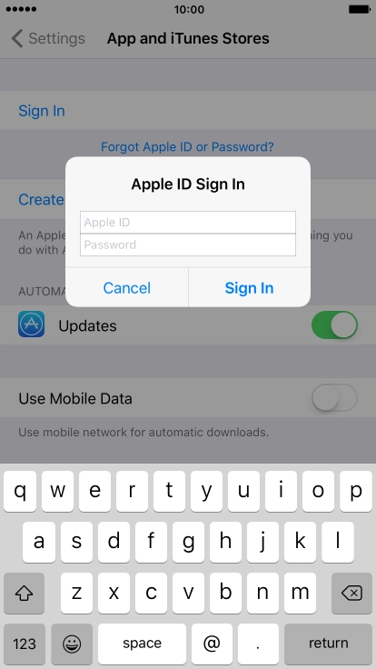 Press Apple ID and key in the username for your Apple ID.