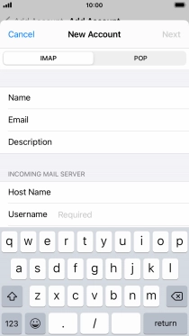 Press Username and key in the username for your email account.