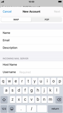 Press Username and key in the username for your email account.