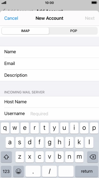 Press Username and key in the username for your email account.