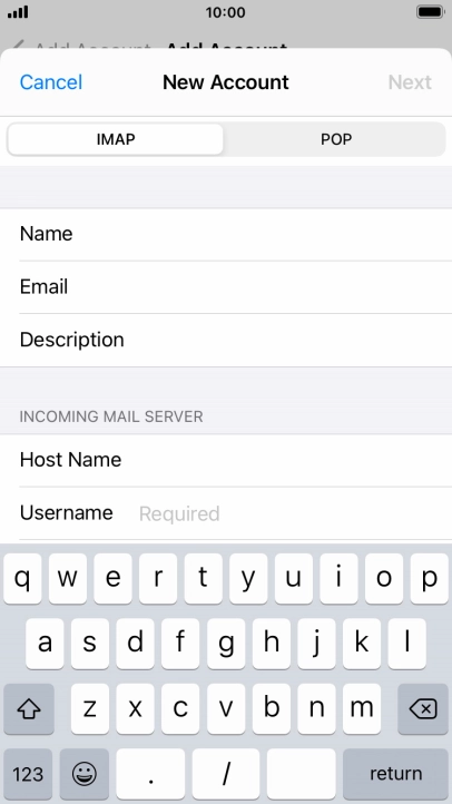 Press Username and key in the username for your email account.