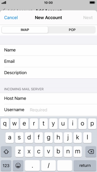 Press Username and key in the username for your email account. Press Username and key in the username for your email account.