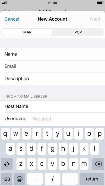 Press Username and key in the username for your email account. Press Username and key in the username for your email account.